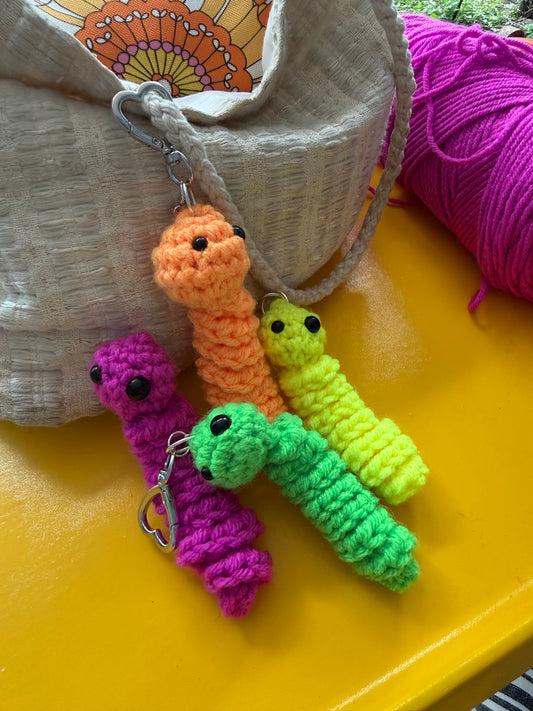 Crocheted Worry Worm Keychain