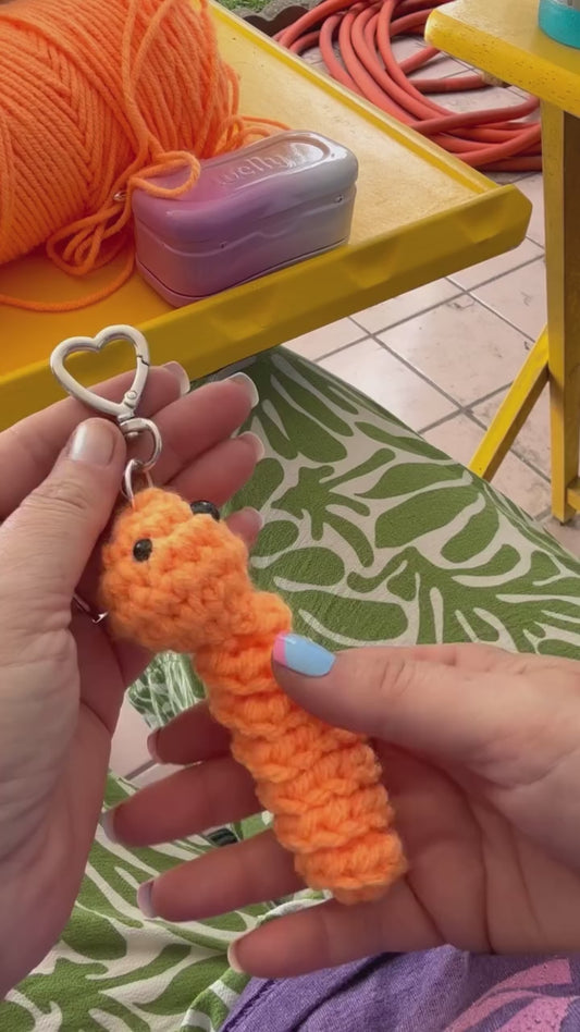 Crocheted Worry Worm Keychain